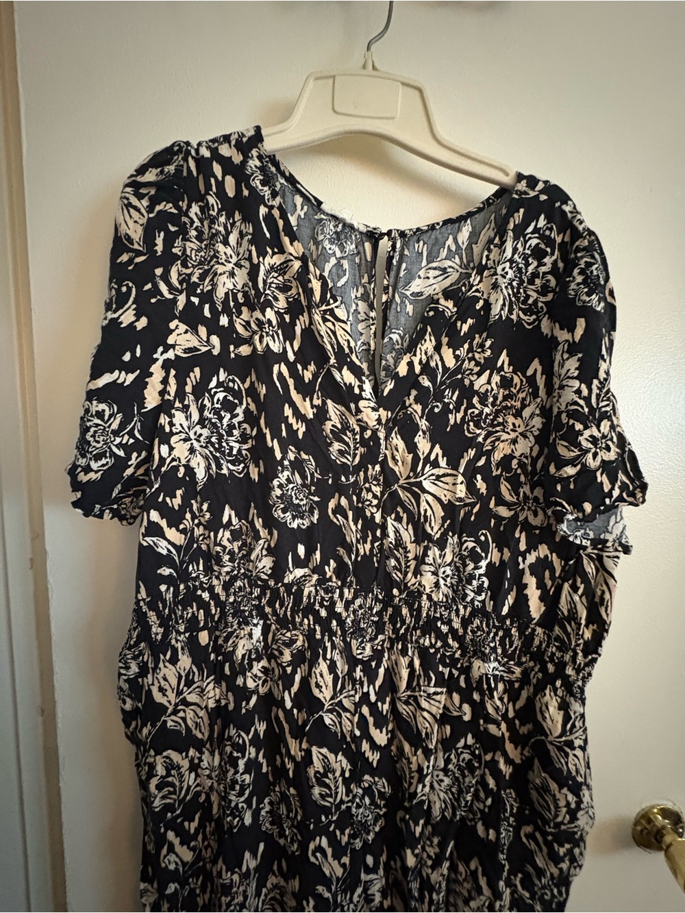Maurices Black and Cream Floral V-Neck Jumpsuit/Romper